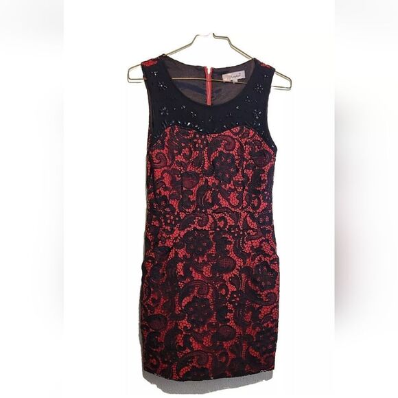 Black And RED Rayon Wool Dress Sequins Zip Deco sz Large - Picture 1 of 5